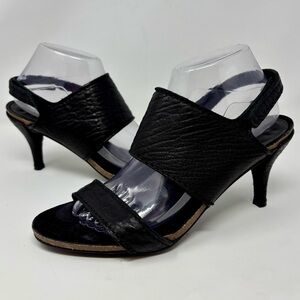 PEDRO GARCIA Leann Heeled Sandals Open Toe Pebbled Black Leather EU 39.5 US 9.5